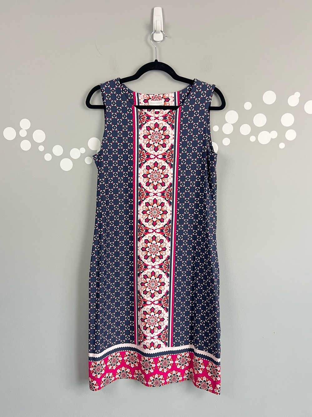 NWT Charter Club Navy Pink Medallion Border Print Shift Dress M